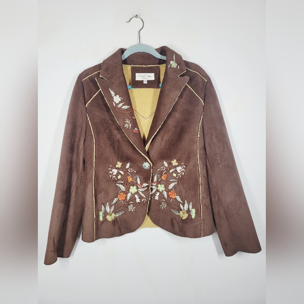 Tasha Polizzi Embroidered Brown Insulated Jacket, Size Medium